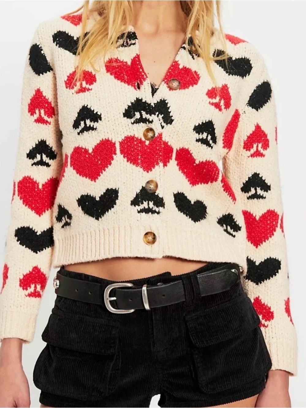 FREE PEOPLE “QUEENIE CARDIGAN” *NWT $168.00 *SIZE: X-SMALL *COLOR: BLACK/RED